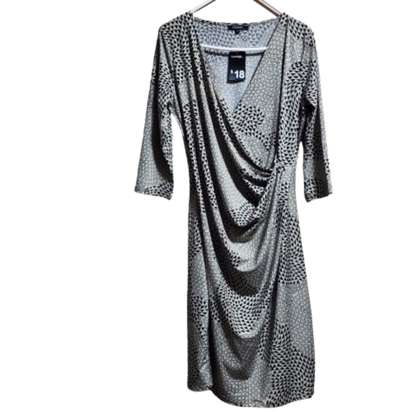 George wrap midi crossbody geometric print dress color tan and black size L - Picture 1 of 4